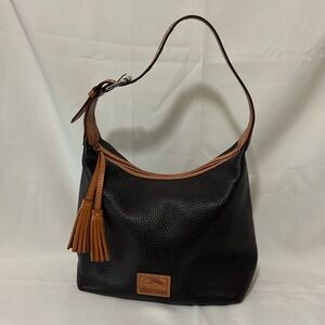 Dooney & Bourke Brown Hobo Pebble Grain Leather Purse w Tassels 11"x11"